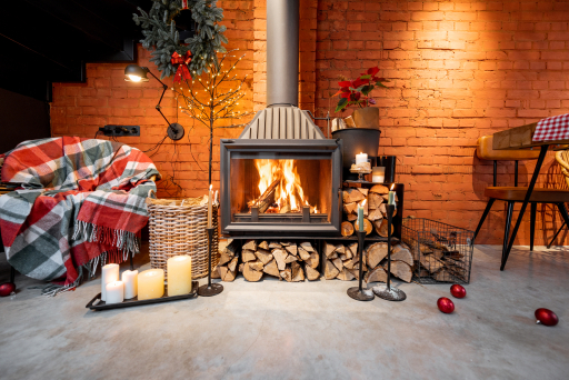 Warm lit fireplace in a chimney sweep customer's home